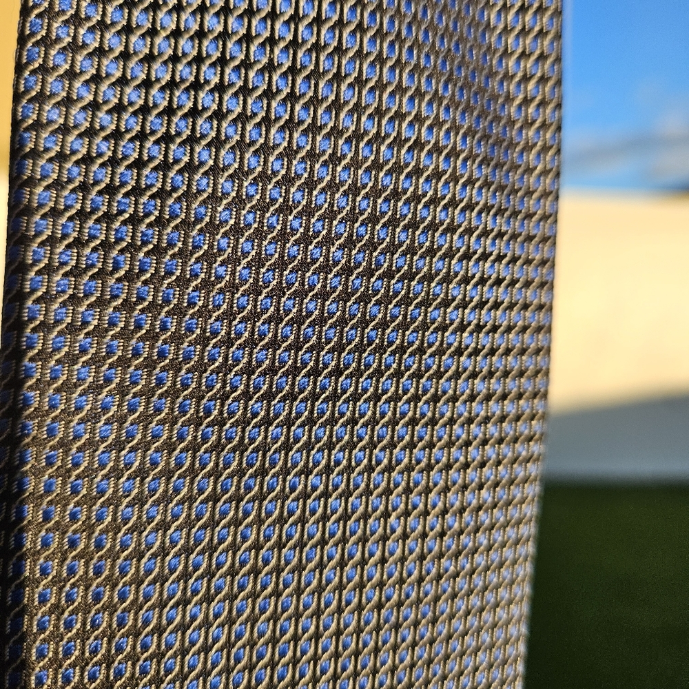 Setazone 100% Silk Tie Men's Unisex Necktie Blue Black Gold Pattern